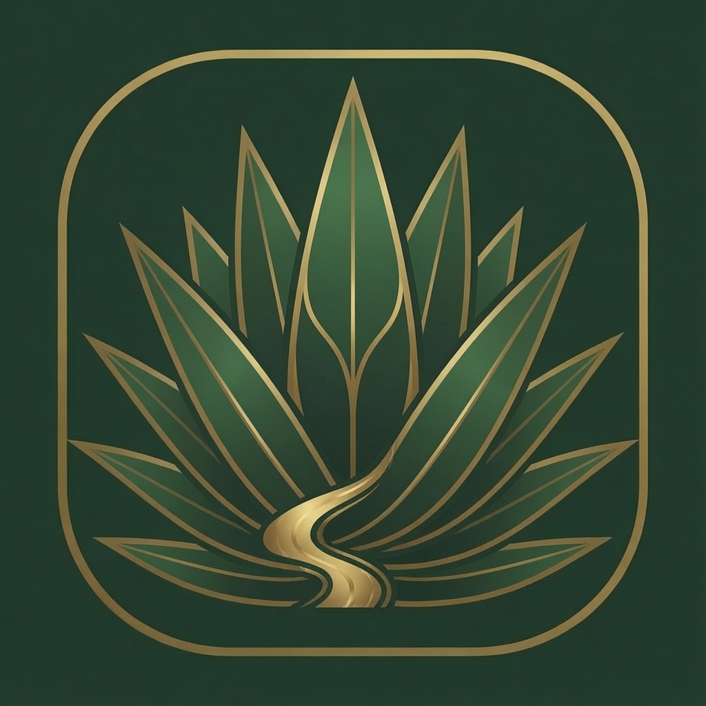 AgaveNomad logo — an agave plant with a golden path winding down from its heart